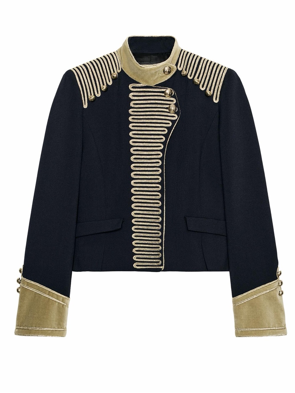 Zara Black Blazer with Gold Trim Military Detailing